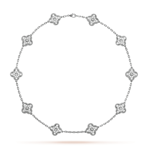 18K Vintage Alhambra Diamonds 10 Motifs Necklace